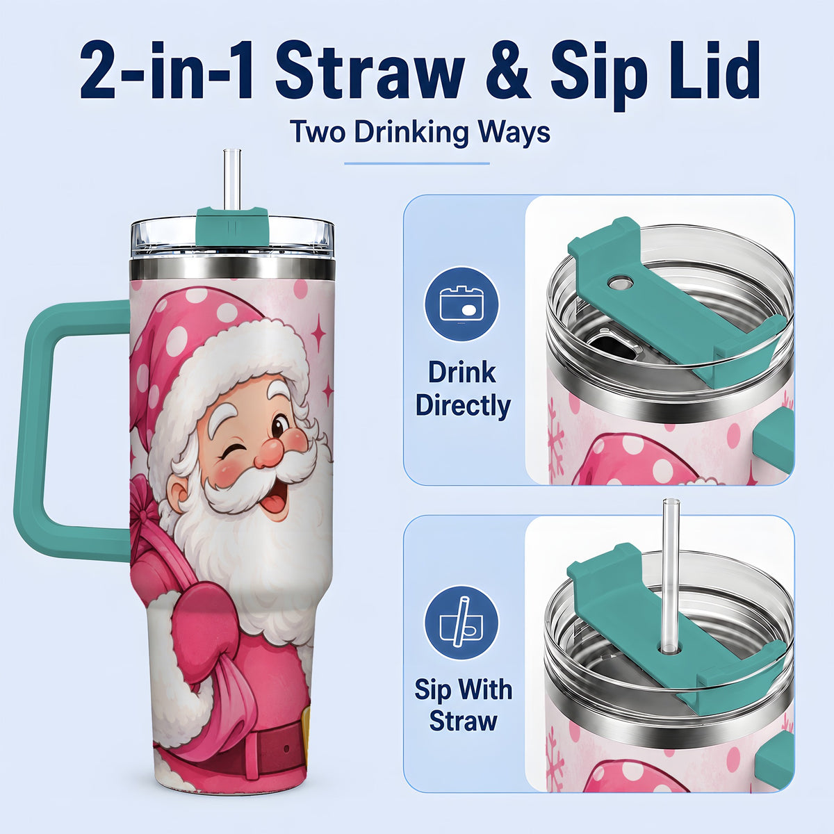 #pl[40oz|Green] Pink Santa Christmas Tumbler, 40oz Stainless Steel Tumbler
