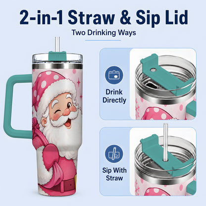 #pl[40oz|Green] Pink Santa Christmas Tumbler, 40oz Stainless Steel Tumbler