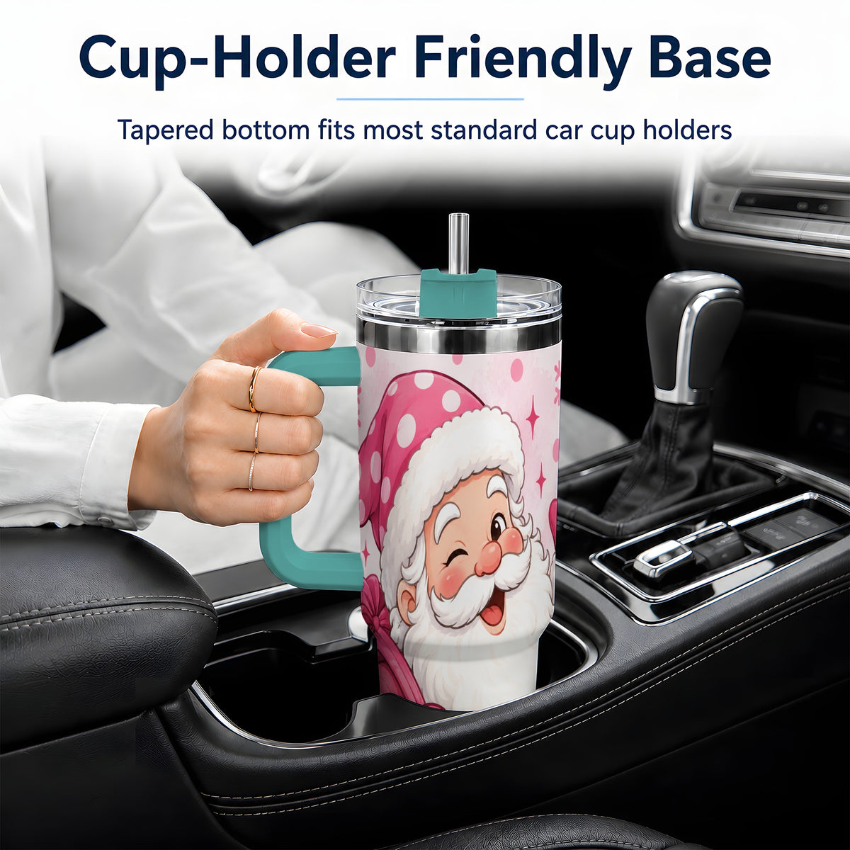#pl[40oz|Green] Pink Santa Christmas Tumbler, 40oz Stainless Steel Tumbler