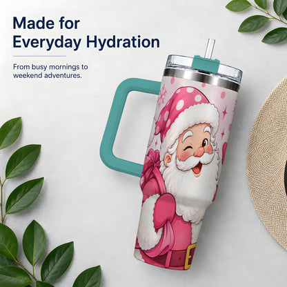 #pl[40oz|Green] Pink Santa Christmas Tumbler, 40oz Stainless Steel Tumbler