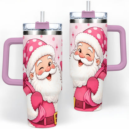 #pl[40oz|Pink] Pink Santa Christmas Tumbler, 40oz Stainless Steel Tumbler