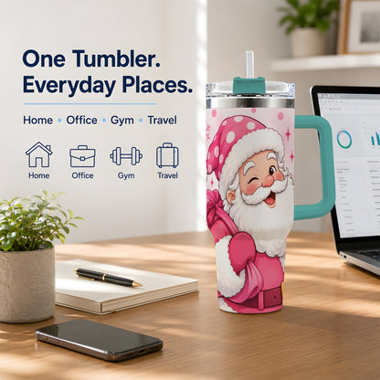 #pl[40oz|Green] Pink Santa Christmas Tumbler, 40oz Stainless Steel Tumbler