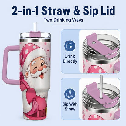 #pl[40oz|Pink] Pink Santa Christmas Tumbler, 40oz Stainless Steel Tumbler