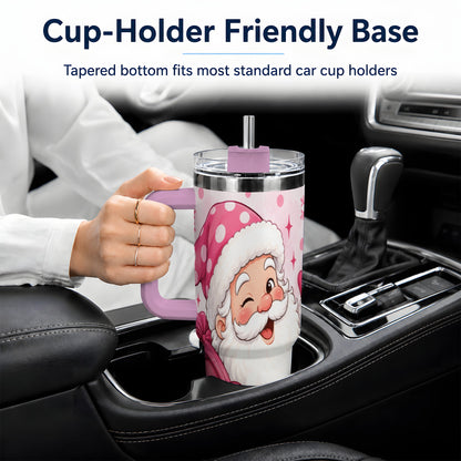 #pl[40oz|Pink] Pink Santa Christmas Tumbler, 40oz Stainless Steel Tumbler