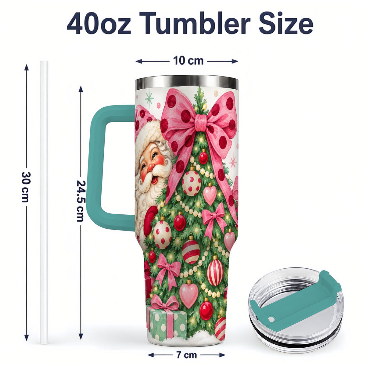#pl[40oz|Green] Pink Bow Christmas Tree Tumbler, 40oz Stainless Steel Tumbler