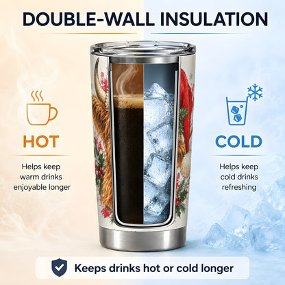 #pl[20oz|Steel] Christmas Highland Cow 20oz Tumbler, Santa Hat Winter Artwork