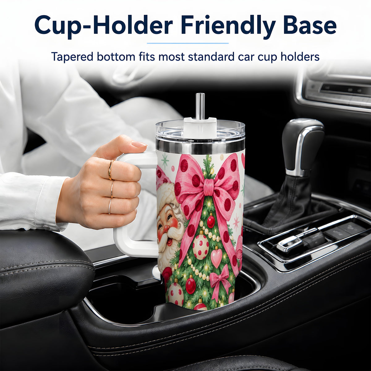 #pl[40oz|White] Pink Bow Christmas Tree Tumbler, 40oz Stainless Steel Tumbler