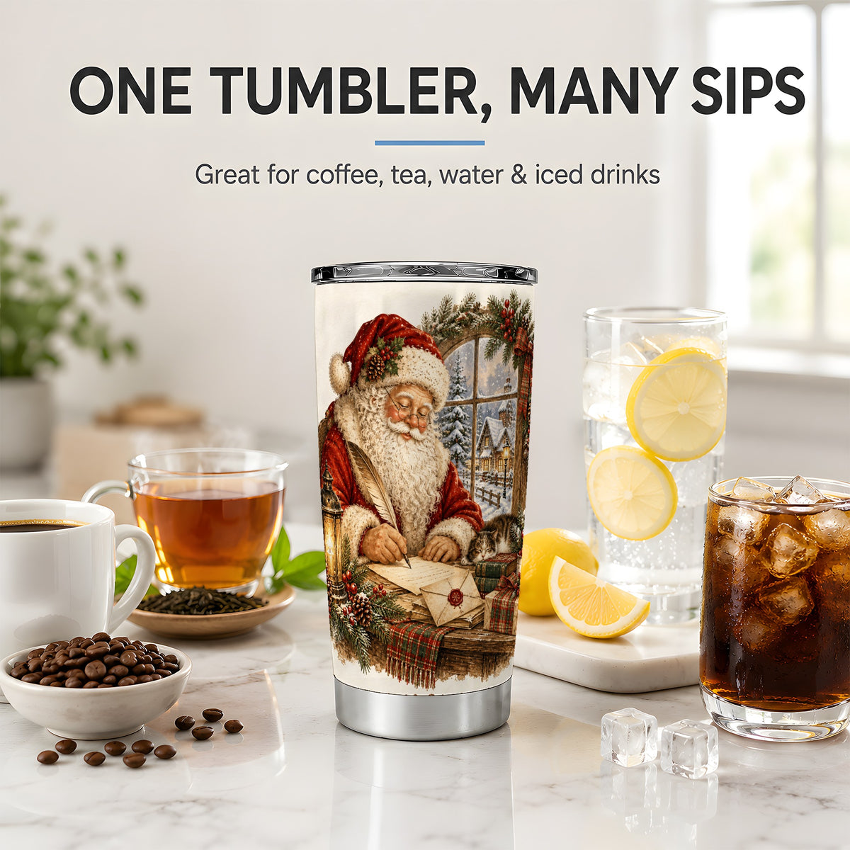 #pl[20oz|Steel] Vintage Santa Letter 20oz Tumbler, Stainless Steel Drinkware