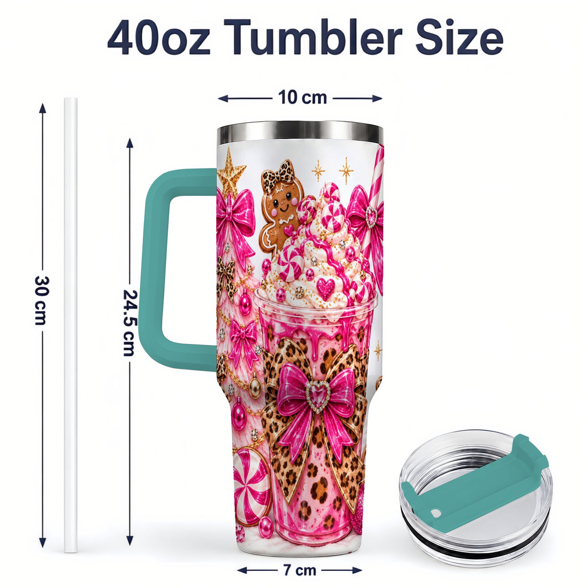 #pl[40oz|Green] Pink Christmas Treat Tumbler, 40oz Stainless Steel Tumbler