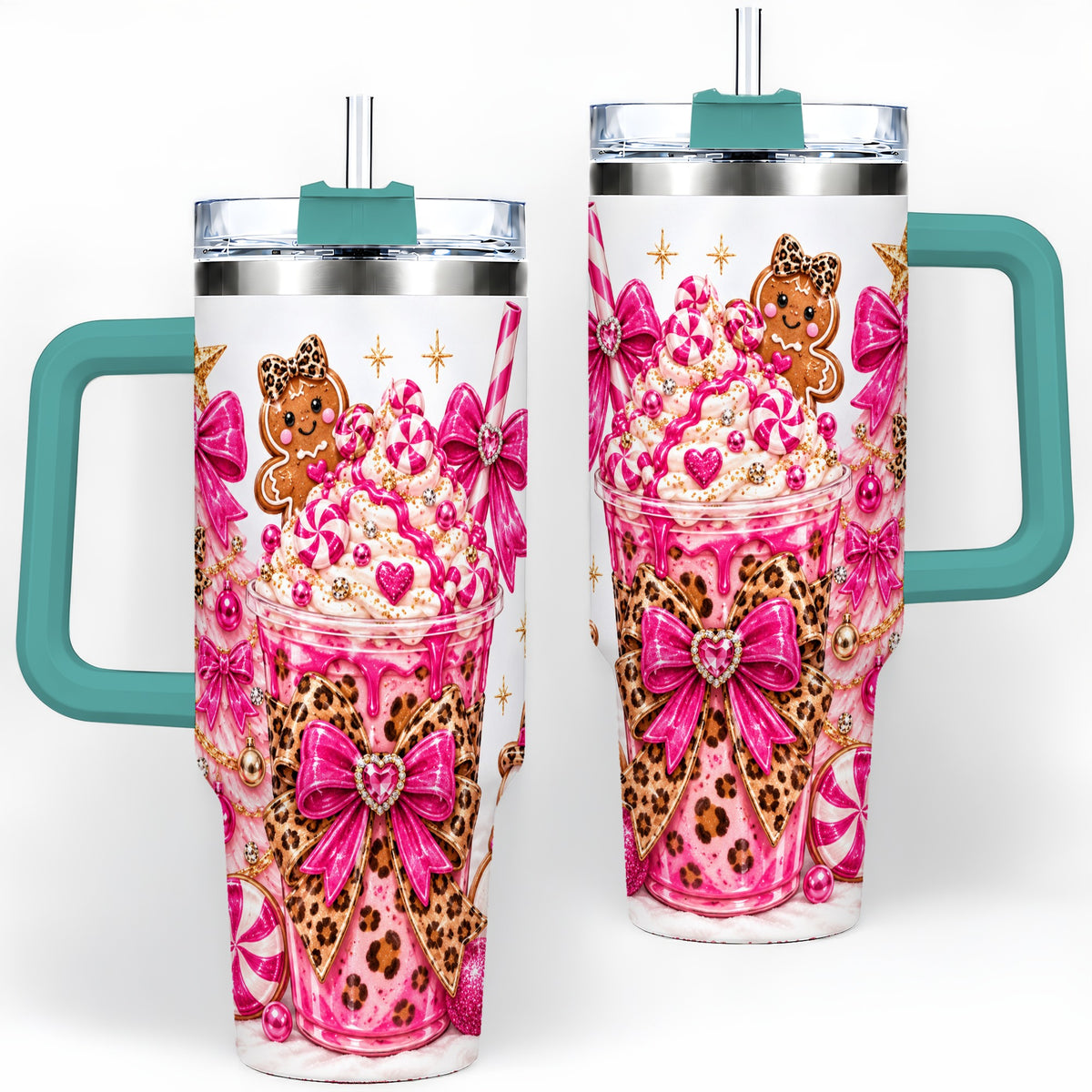 #pl[40oz|Green] Pink Christmas Treat Tumbler, 40oz Stainless Steel Tumbler