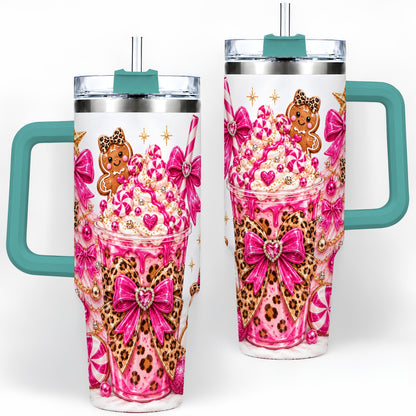 #pl[40oz|Green] Pink Christmas Treat Tumbler, 40oz Stainless Steel Tumbler