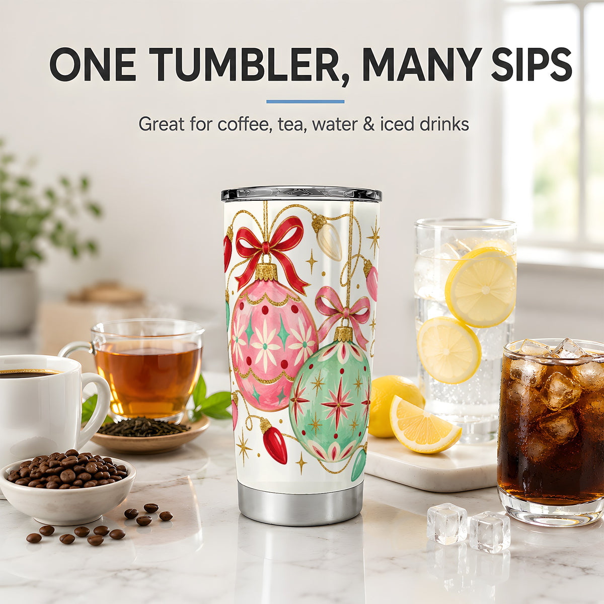 #pl[20oz|Steel] Retro Christmas Ornaments 20oz Tumbler, Stainless Steel Drinkware