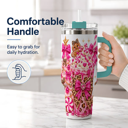 #pl[40oz|Green] Pink Christmas Treat Tumbler, 40oz Stainless Steel Tumbler