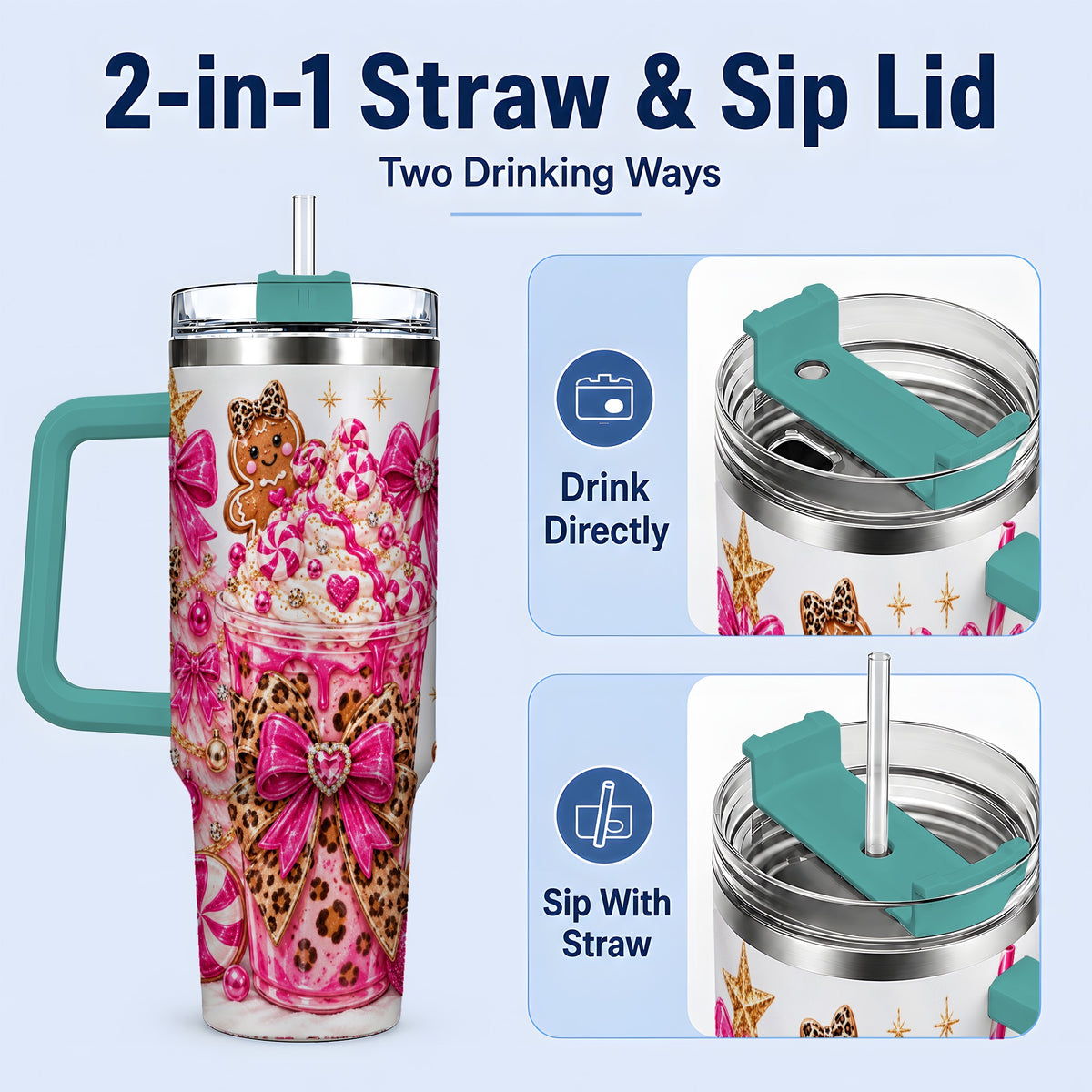 #pl[40oz|Green] Pink Christmas Treat Tumbler, 40oz Stainless Steel Tumbler