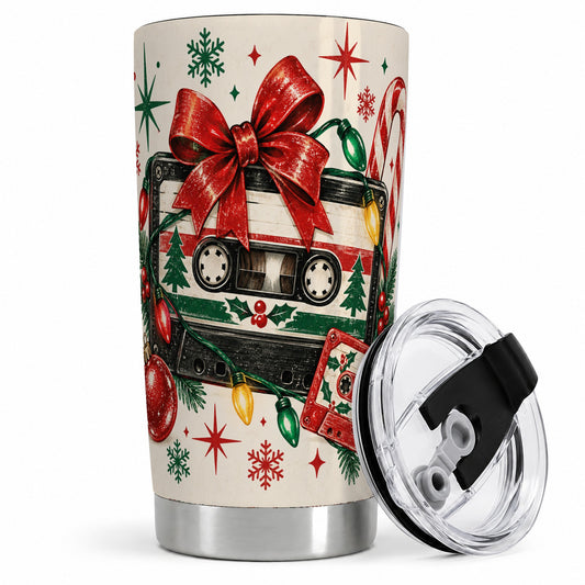 Retro Christmas Cassette 20oz Tumbler, Stainless Steel Drinkware