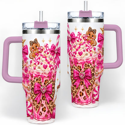 #pl[40oz|Pink] Pink Christmas Treat Tumbler, 40oz Stainless Steel Tumbler