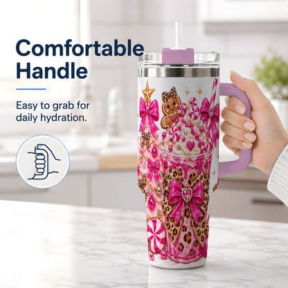 #pl[40oz|Pink] Pink Christmas Treat Tumbler, 40oz Stainless Steel Tumbler