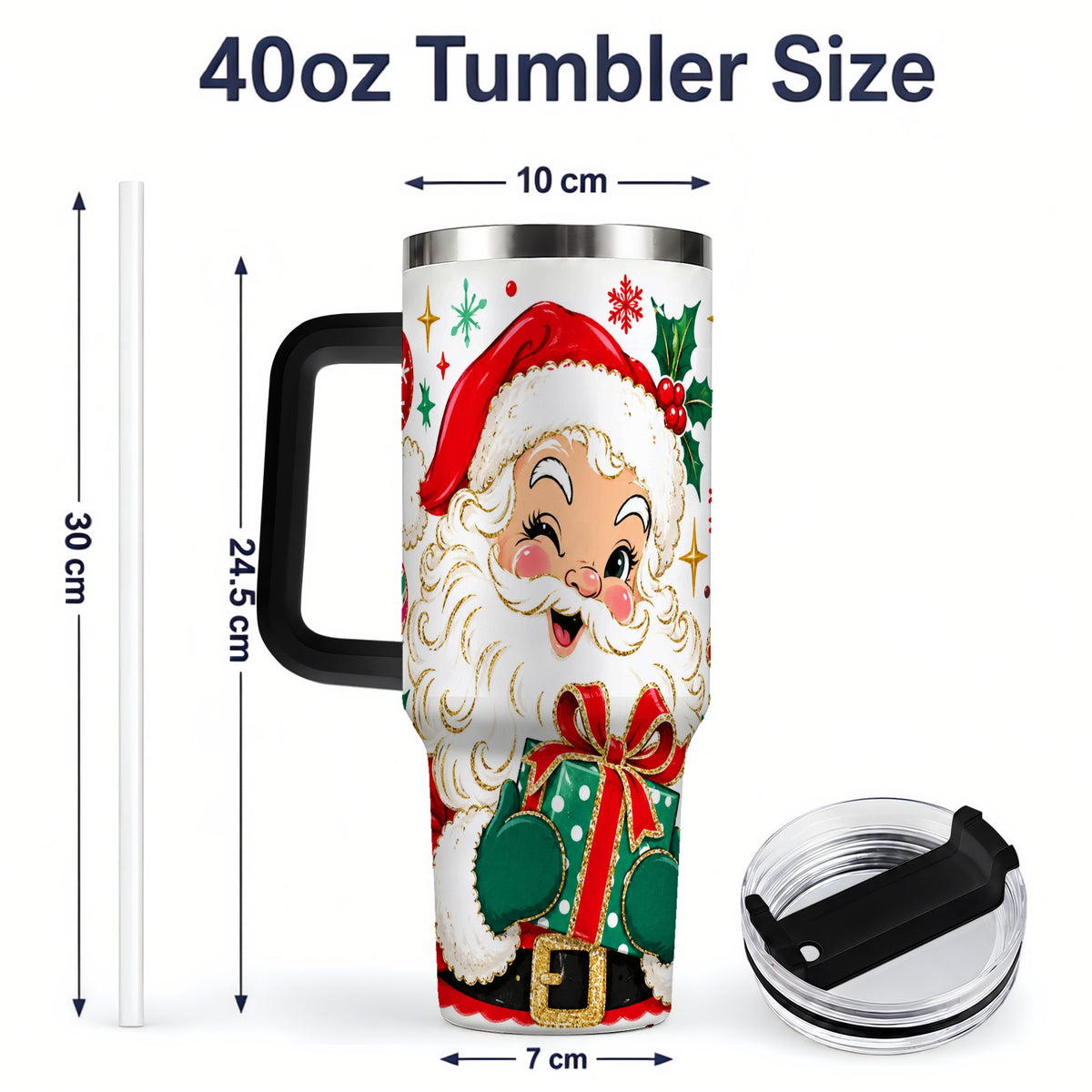 #pl[40oz|Black] Santa Present Christmas Tumbler, 40oz Stainless Steel Tumbler