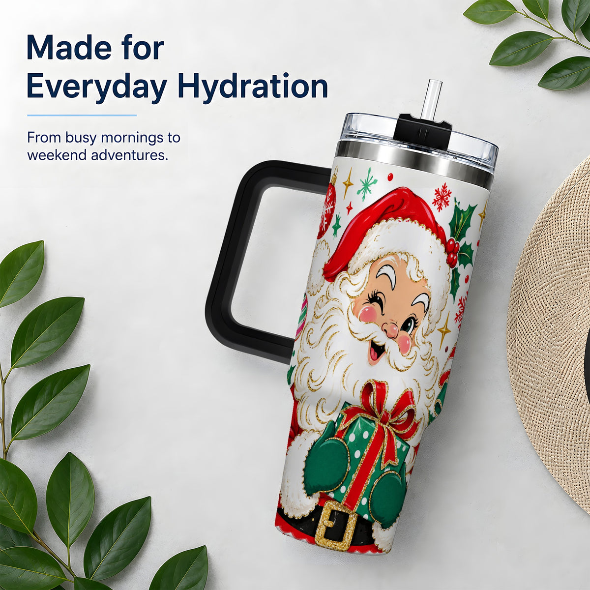 #pl[40oz|Black] Santa Present Christmas Tumbler, 40oz Stainless Steel Tumbler