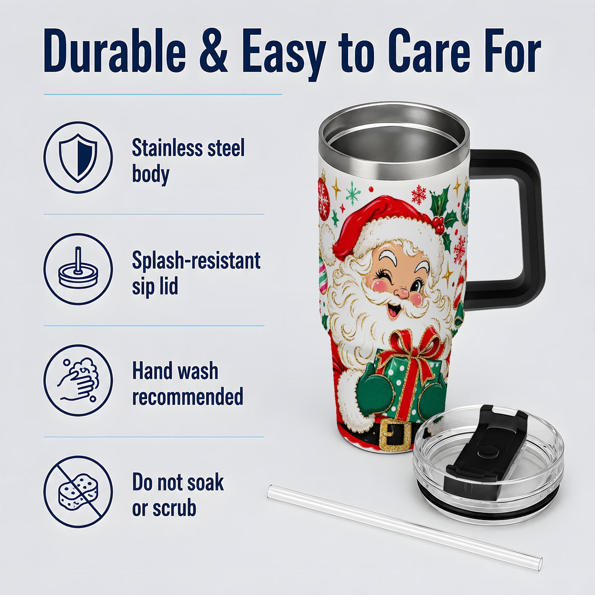#pl[40oz|Black] Santa Present Christmas Tumbler, 40oz Stainless Steel Tumbler