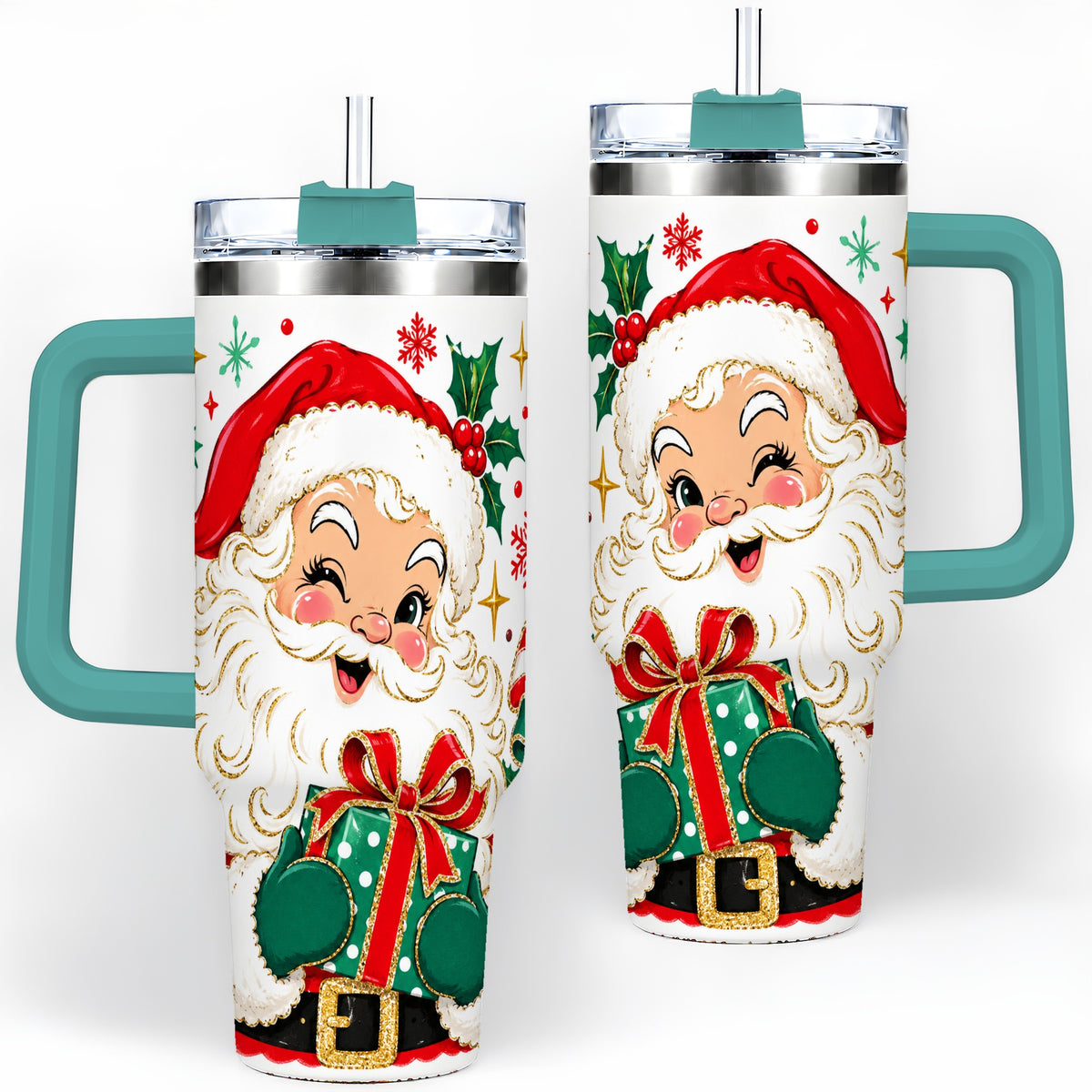 #pl[40oz|Green] Santa Present Christmas Tumbler, 40oz Stainless Steel Tumbler