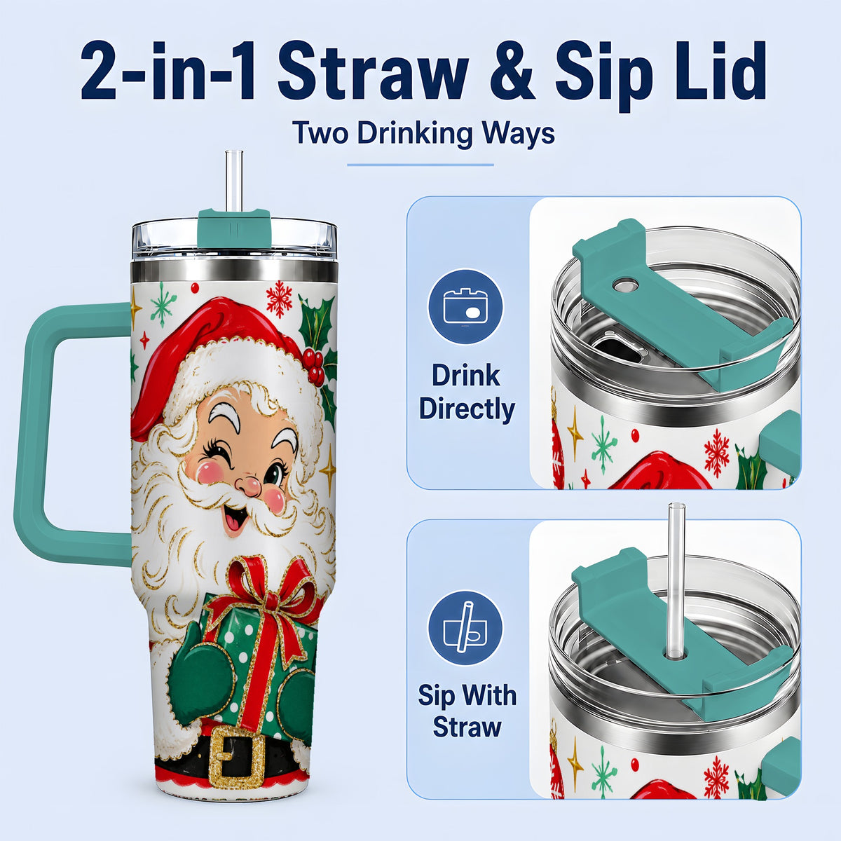 #pl[40oz|Green] Santa Present Christmas Tumbler, 40oz Stainless Steel Tumbler