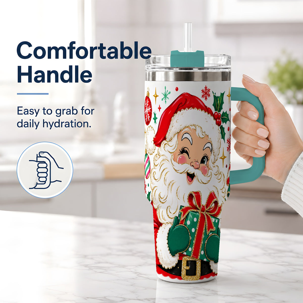 #pl[40oz|Green] Santa Present Christmas Tumbler, 40oz Stainless Steel Tumbler