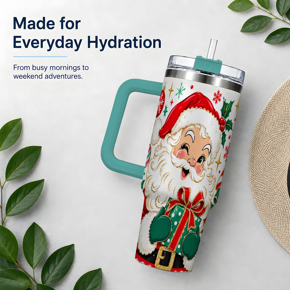 #pl[40oz|Green] Santa Present Christmas Tumbler, 40oz Stainless Steel Tumbler