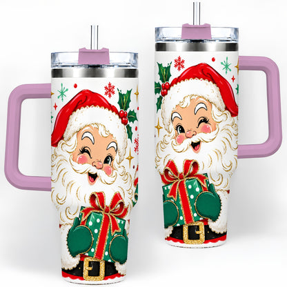 #pl[40oz|Pink] Santa Present Christmas Tumbler, 40oz Stainless Steel Tumbler