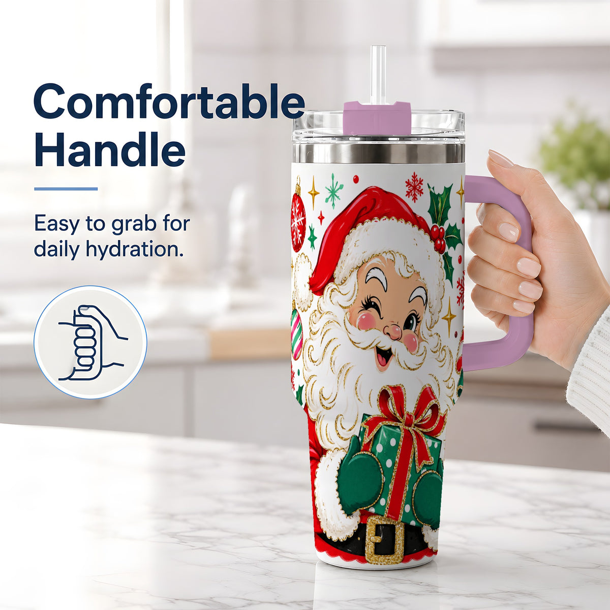 #pl[40oz|Pink] Santa Present Christmas Tumbler, 40oz Stainless Steel Tumbler