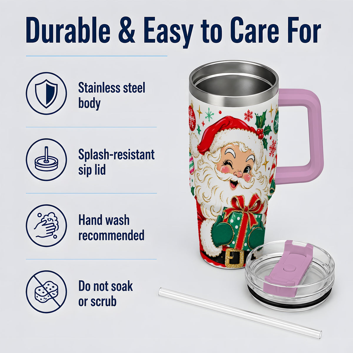 #pl[40oz|Pink] Santa Present Christmas Tumbler, 40oz Stainless Steel Tumbler