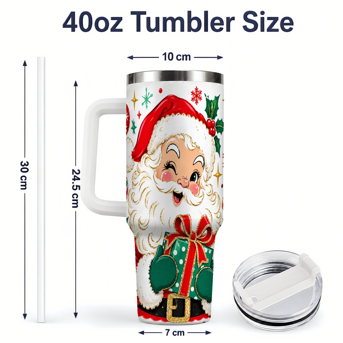 #pl[40oz|White] Santa Present Christmas Tumbler, 40oz Stainless Steel Tumbler