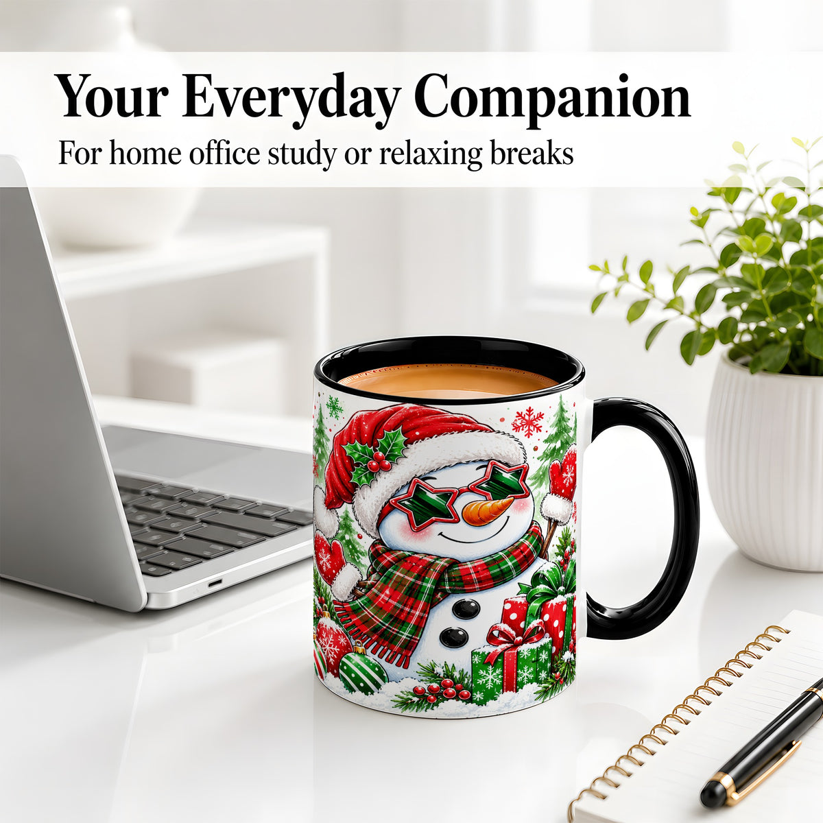 #pl[11oz|Black] Festive Snowman Christmas Accent Mug, Ceramic Mug