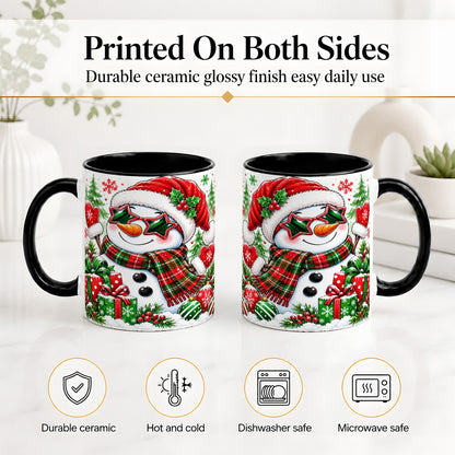 #pl[11oz|Black] Festive Snowman Christmas Accent Mug, Ceramic Mug