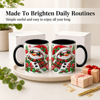 #pl[11oz|Black] Festive Snowman Christmas Accent Mug, Ceramic Mug