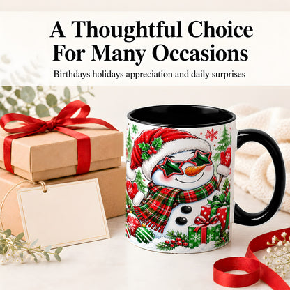 #pl[11oz|Black] Festive Snowman Christmas Accent Mug, Ceramic Mug