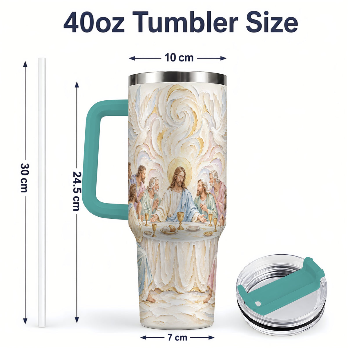 #pl[40oz|Green] Christian Communion 40oz Tumbler, Jesus and Disciples Faith Artwork