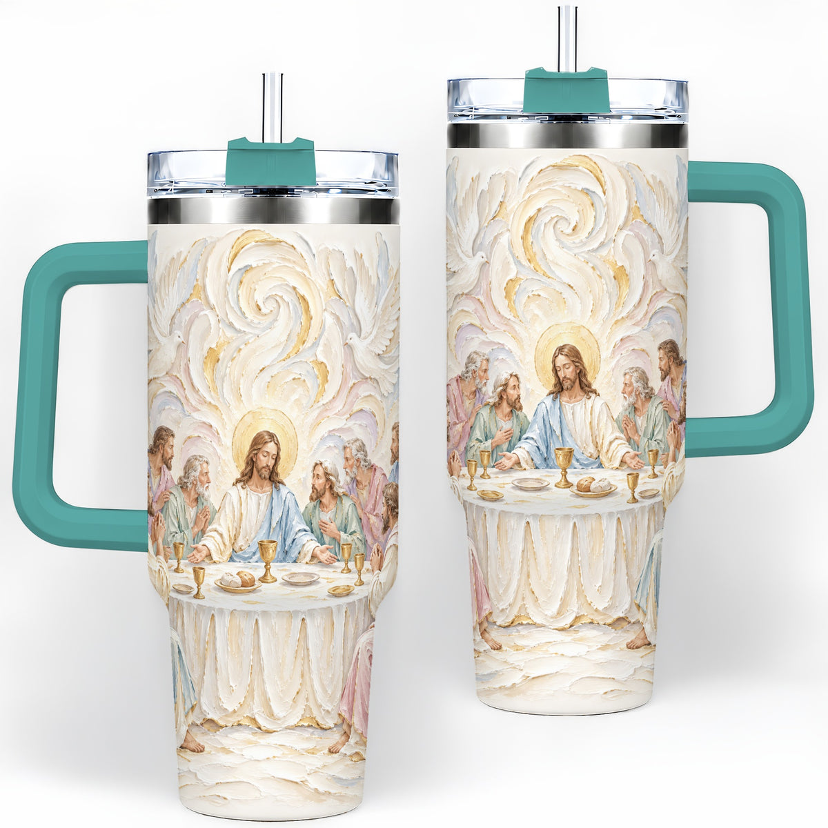 #pl[40oz|Green] Christian Communion 40oz Tumbler, Jesus and Disciples Faith Artwork
