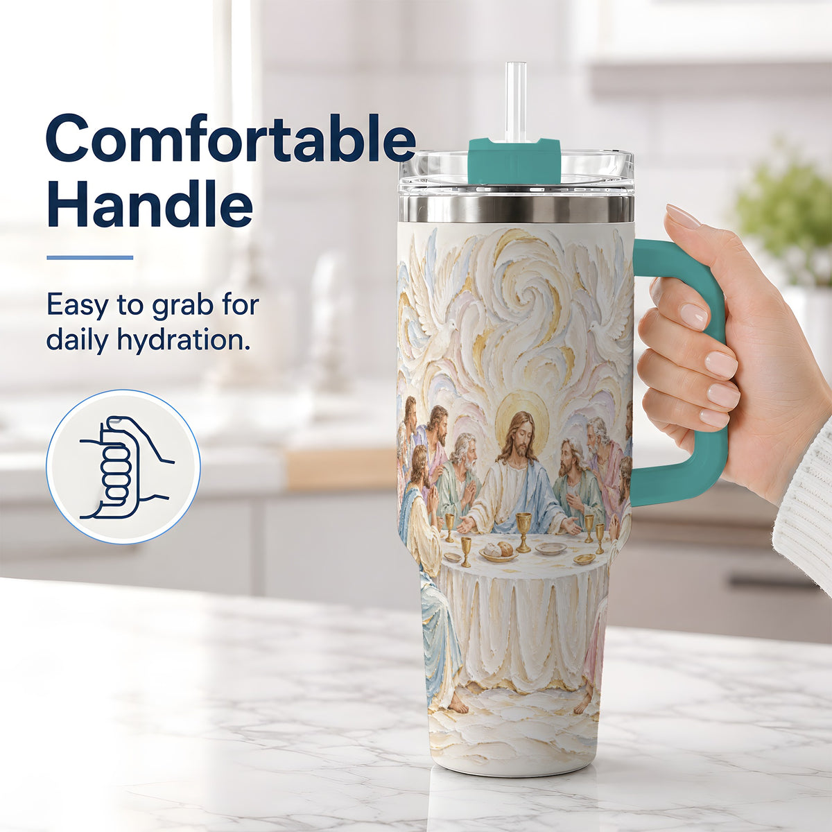 #pl[40oz|Green] Christian Communion 40oz Tumbler, Jesus and Disciples Faith Artwork