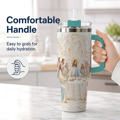 #pl[40oz|Green] Christian Communion 40oz Tumbler, Jesus and Disciples Faith Artwork