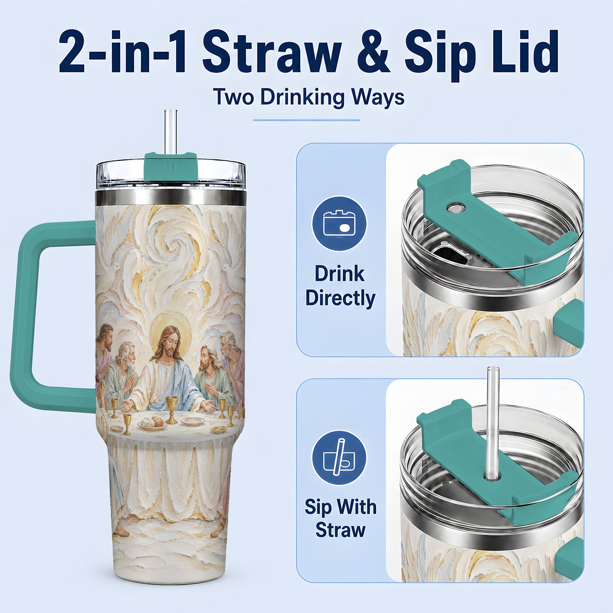 #pl[40oz|Green] Christian Communion 40oz Tumbler, Jesus and Disciples Faith Artwork