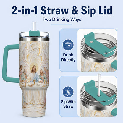 #pl[40oz|Green] Christian Communion 40oz Tumbler, Jesus and Disciples Faith Artwork