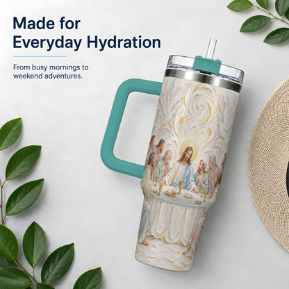 #pl[40oz|Green] Christian Communion 40oz Tumbler, Jesus and Disciples Faith Artwork