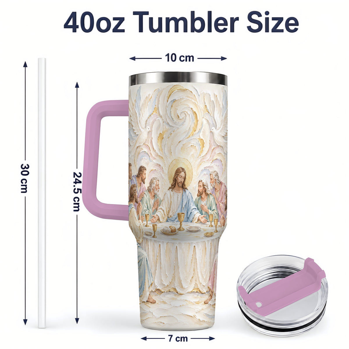 #pl[40oz|Pink] Christian Communion 40oz Tumbler, Jesus and Disciples Faith Artwork