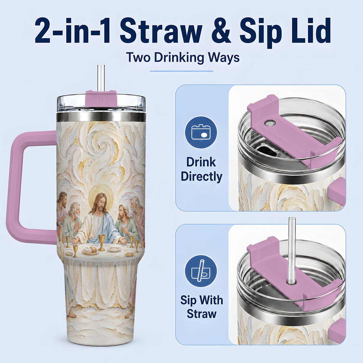 #pl[40oz|Pink] Christian Communion 40oz Tumbler, Jesus and Disciples Faith Artwork