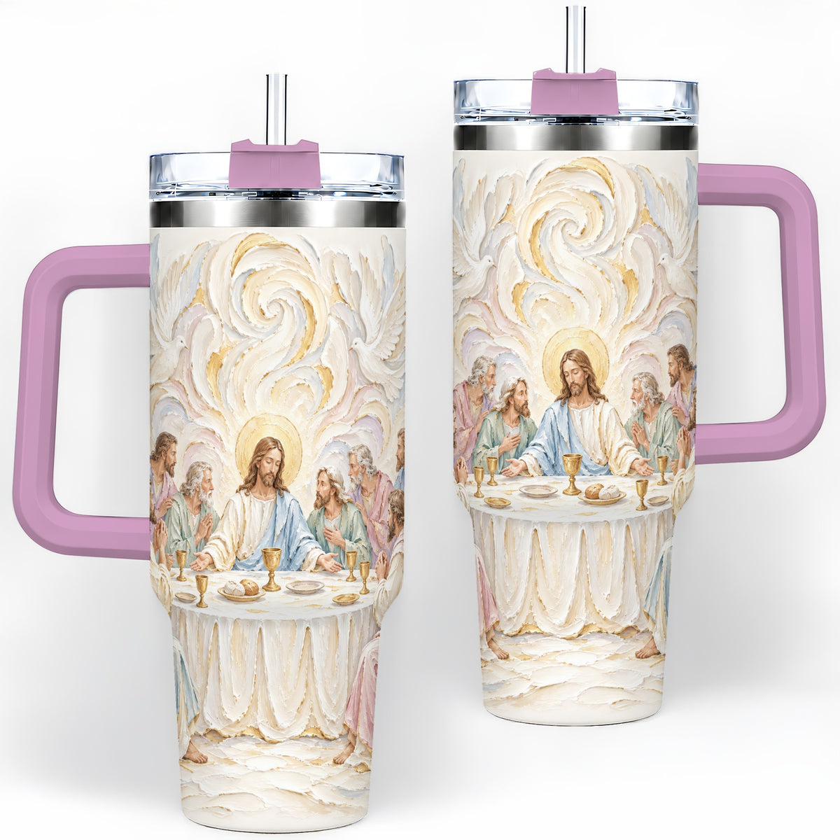 #pl[40oz|Pink] Christian Communion 40oz Tumbler, Jesus and Disciples Faith Artwork