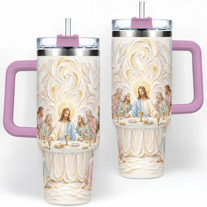 #pl[40oz|Pink] Christian Communion 40oz Tumbler, Jesus and Disciples Faith Artwork