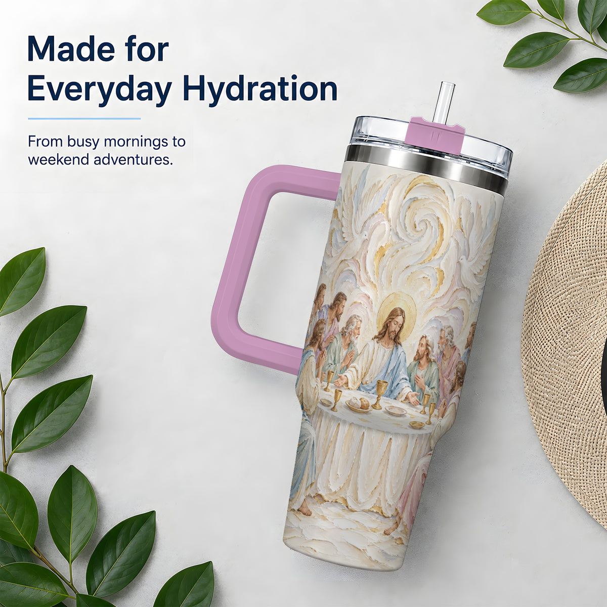 #pl[40oz|Pink] Christian Communion 40oz Tumbler, Jesus and Disciples Faith Artwork