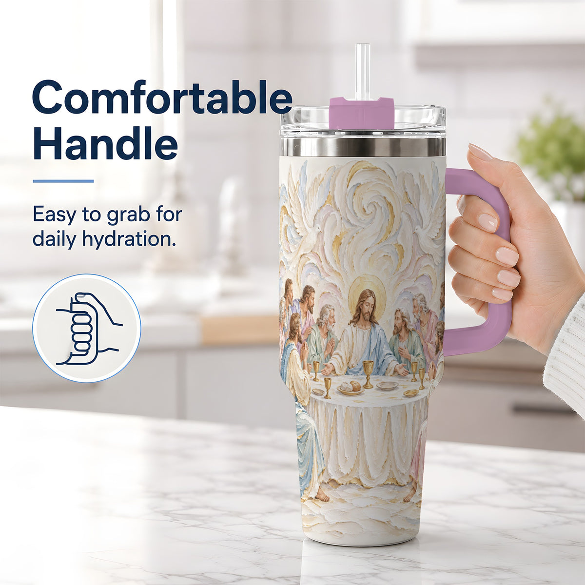 #pl[40oz|Pink] Christian Communion 40oz Tumbler, Jesus and Disciples Faith Artwork