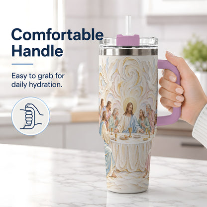 #pl[40oz|Pink] Christian Communion 40oz Tumbler, Jesus and Disciples Faith Artwork